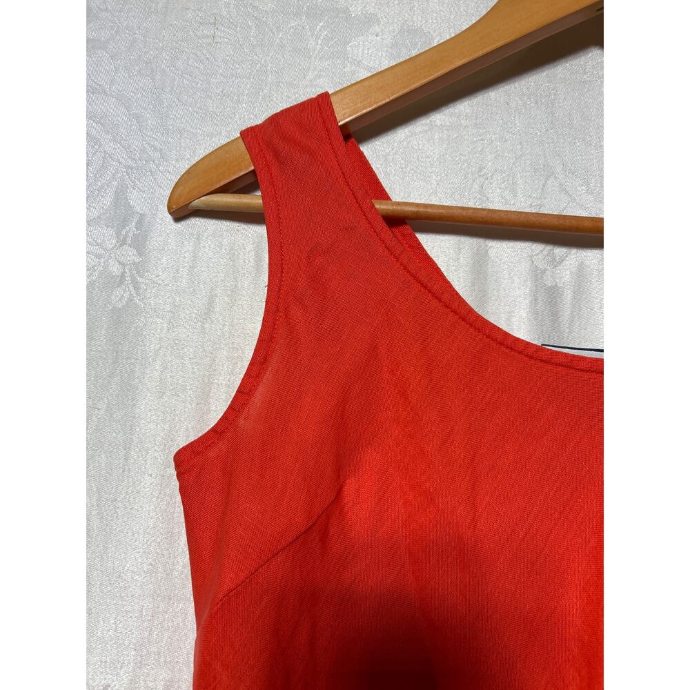 Liz Claiborne Dress Small Orange 100% Linen Shift Sleeveless Knee Length - Picture 3 of 6